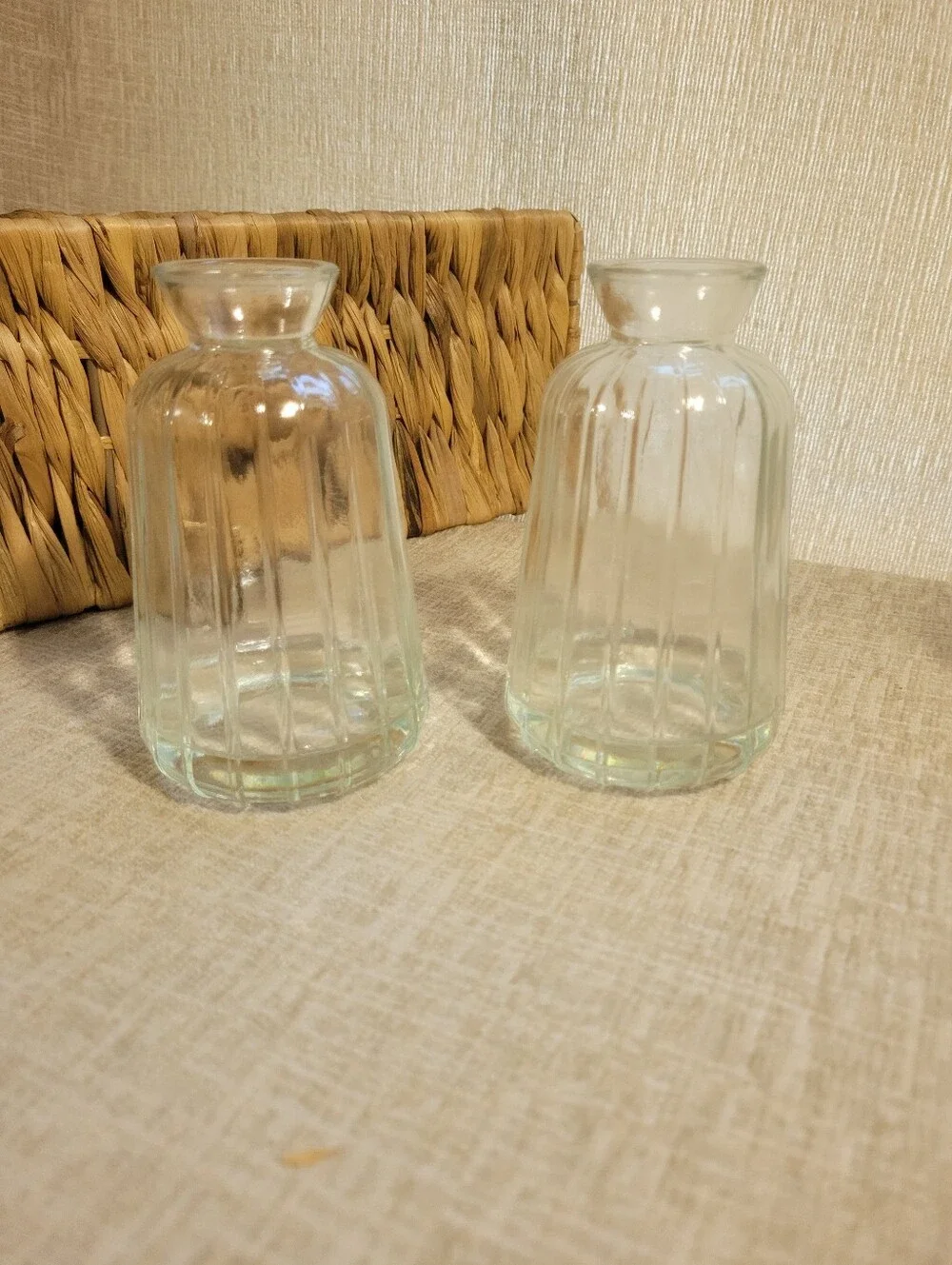 Vintage Clear Ribbed Glass Bud Vases -set Of 2 Bohemian Glass Fluted Vase